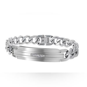 American Exchange Men Stainless Steel Diamond Curb Chain Bracelet -0.10 CTW